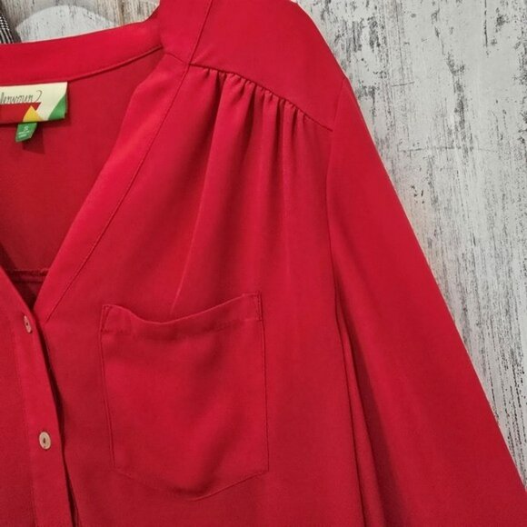 Fervour Women's Blouse Size Small Red Relaxed Fit Lightweight Flowy Long Sleeves - Picture 4 of 13